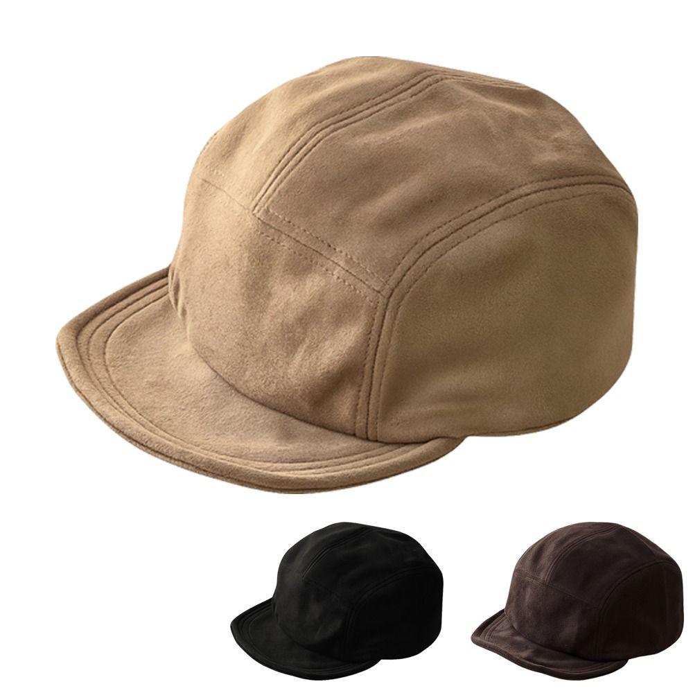 Retro Short Brim Baseball Cap Flat Edge Adjustable Duckbill Cap Solid Color Five-Piece Suede Hat Unisex