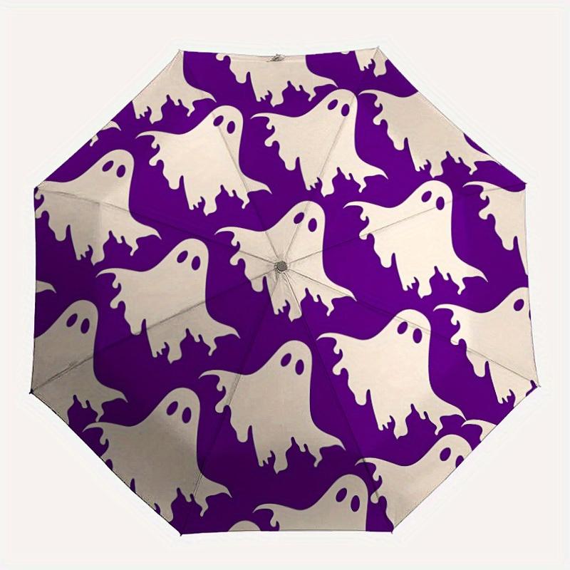 

1pc Ghostly Pattern Automatic Umbrella Auto Open/Close Folding Umbrella with 8 Rib Frame, 3 Fold Compact Umbrella for Men & Women, 99
