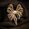 Hollow Bow Brooch High-End Women'S Exquisite Pearl Brooch Anti-Light Pin Clothing Accessories