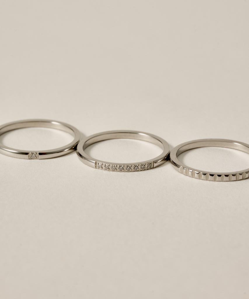 Novice Tokyo Slim Cubic Ring 3-Set Cz Ring 3 Set [Stainless] / Silver