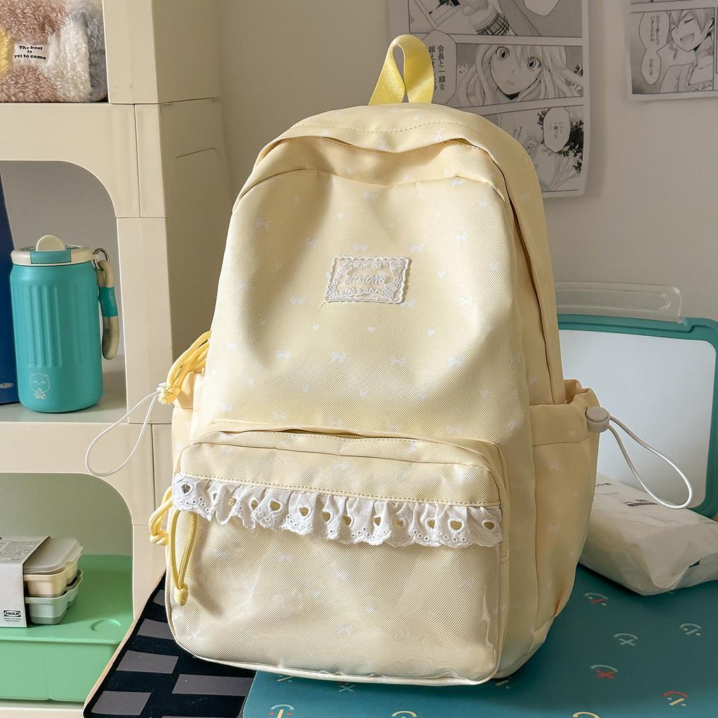 Schoolbag Korean ins College Style Personality High Value Middle School Student Backpack Sweet Lace Soft Girl Style Travel Backpack