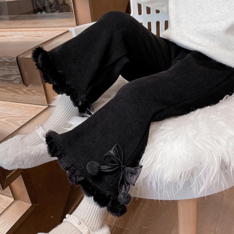 Baby Girls' Corduroy Pants Fashion Bow Casual Trousers Versatile Straight Tube Micro Pull Pants Kids Clothes Autumn Winter