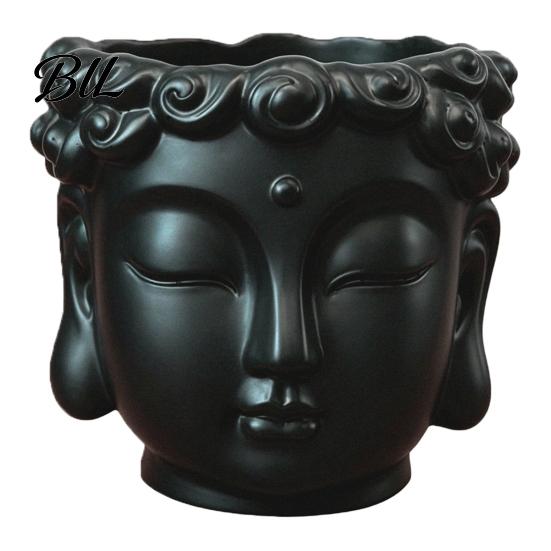 Buddha Head Flower Pot Sculpture Decoration Tranquil Design Meditation Statue Planter for Home Desk Corner Indoor Decorative серый