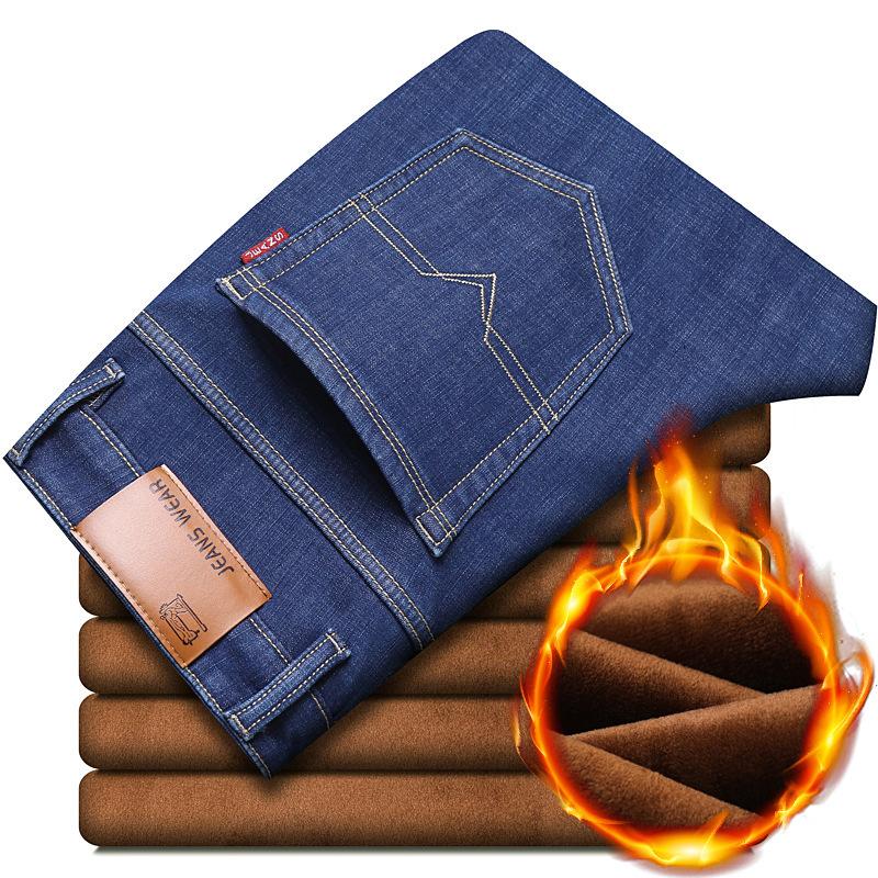 Premium Fleece-Lined Thickened Autumn/Winter Denim Trousers Men's Relaxed Straight-Leg Stretch Oversized Casual Trousers