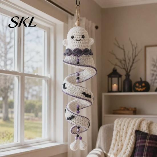 DIY Heimwandbehang Handwerk Häkelset, Geist/Pinguin/Hirsch/Lebkuchenmann/Kürbis Form, Spiral Halloween Ornament Basteln für Dekor Set Erwachsene