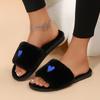 Cute Heart Decoration Short Plush Indoor Slippers Women 2025 Winter Soft Thick Bottom Bedroom Slides Warm Faux Fur Slippers