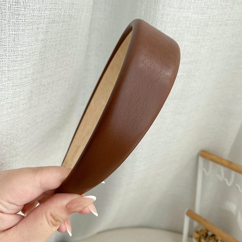 High Quality Women PU Leather Thick Sponge Wide Hairbands Wide Sponge Padded Simple Hair Hoop Band Bezel Hair Accessories