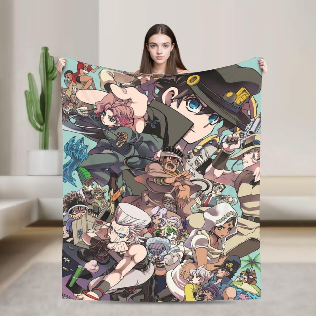 Bizarre Adventure Knitted Blanket Anime Flannel Throw Blanket Home Couch Decoration Soft Warm Bedspread