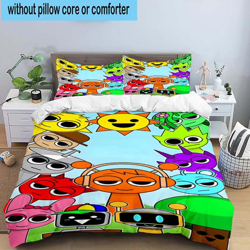 3PCS Colorful Sprun-ki Robot Party 3pcs Bedding,Including 3PCS Duvet Cover And 2pcs Pillowcases Perfect for Christmas,Ideal for Bedroom, Dormitory