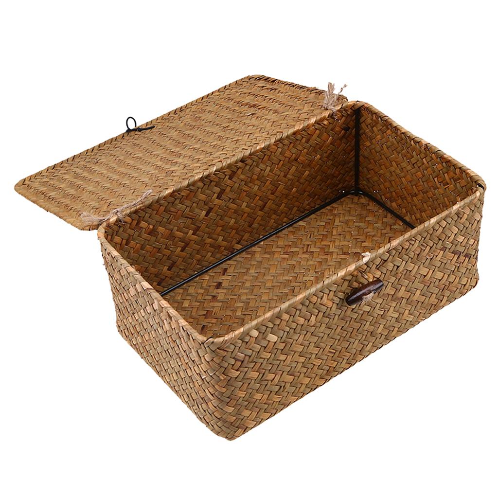 Seagrass Storage Basket with Lid for Kitchen Bedroom & Home Living 3 Sizes
