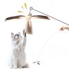 Wooden Handle Cat Toy Rotatable and Replaceable Head Steel Wire Long Rod Windmill Cat Toy Feather Bell Self-entertaining Pet Toy