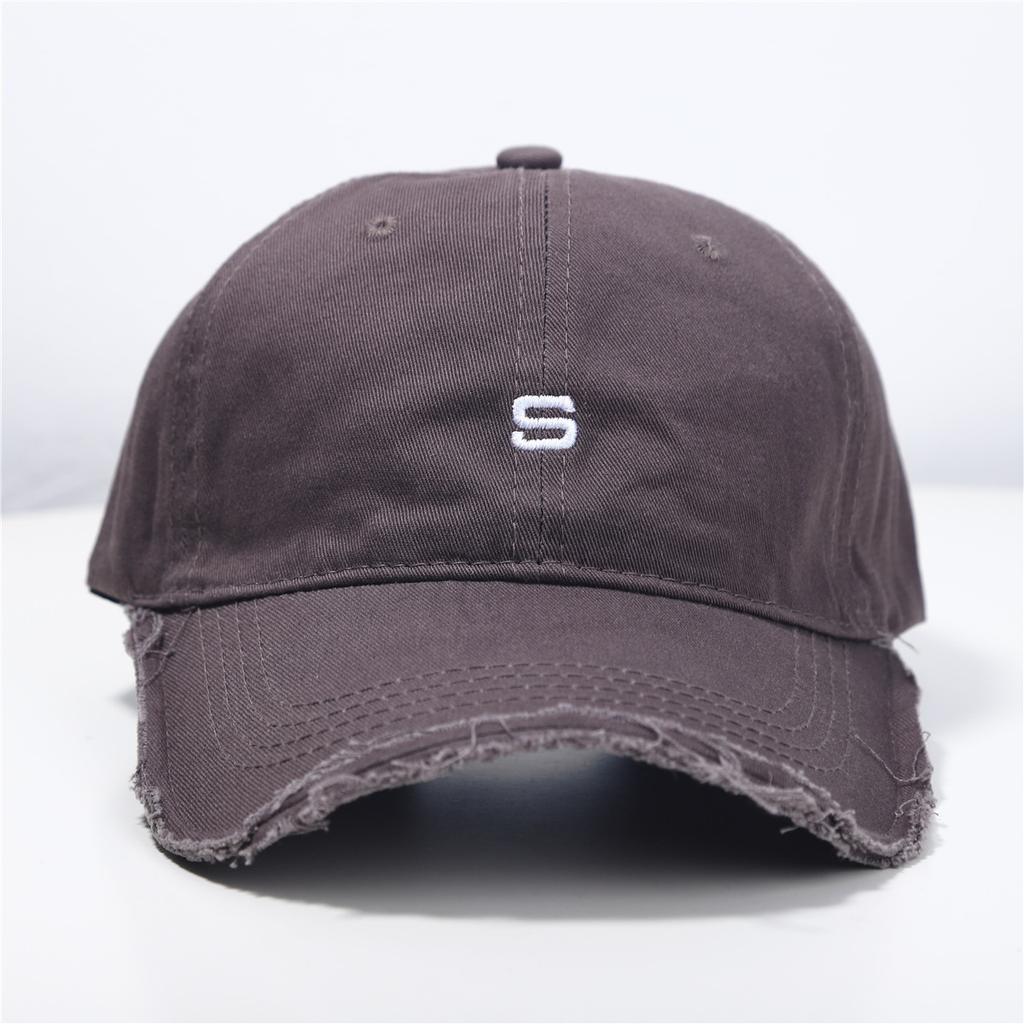 Men's Korean Version of The Korean Embroidery S-shaped Ripped Soft Top Baseball Hat Trendy Baseball Cap European and American Street Hip-hop Hat