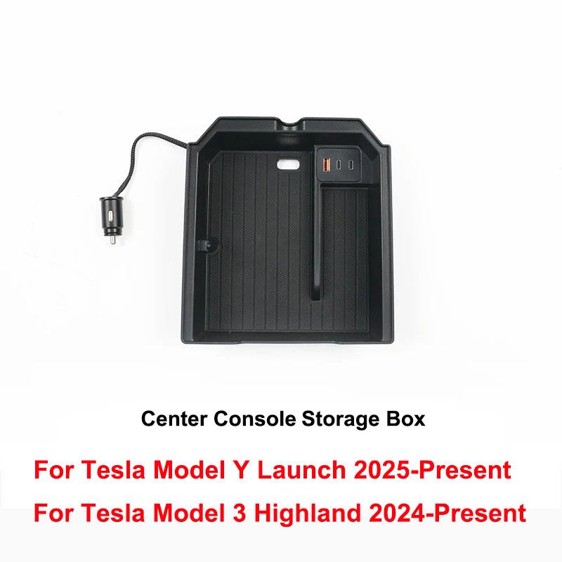 For Tesla Model 3 Y Juniper Highland Launch 2025 2026 Center Console Armrest Storage Organizer USB Type-C Charger Expansion Dock