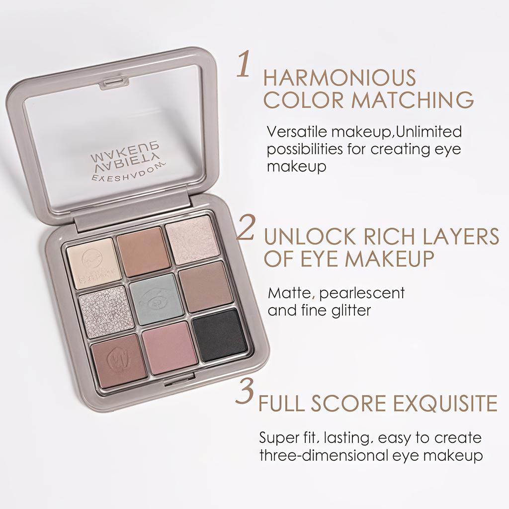 9-Color Eyeshadow Palette  Matte & Shimmer Eyeshadows with Light Purple To Dark Brown Tones, High Mixable Shades for Everyday  Makeup Looks