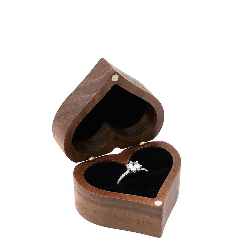 Cajas Portable Heart Shape Wedding Storage Box Jewelry Display Wooden Ring Box Jewelry Packaging