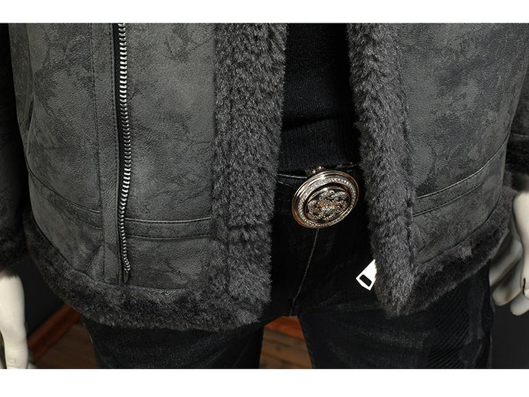 Men's Hong Kong Style PU Leather Fur-Lined Jacket