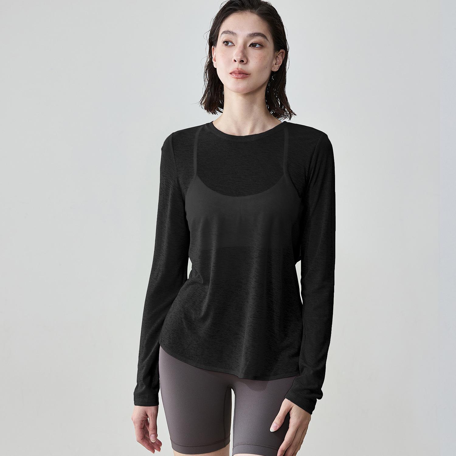 

Xiangyuan Women s Micro-Transparent Slub Yarn Yoga Top with Back Crossover Cutout S