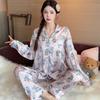 Ice Silk Pajamas Women'S Spring And Autumn Thin Bear Print Long-Sleeved Cute Loungewear Suit Outer Wear