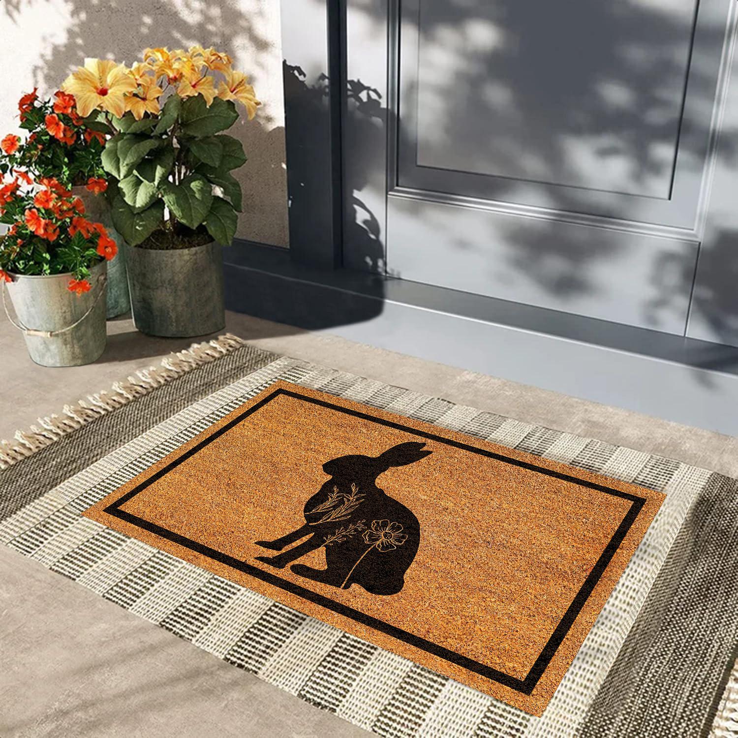 KONIJN Bloemen Deurmat Rubbit Rubber Badkamer Keukenmat Tuin Garage Deur Vloermat Antislip Tapijt Entree Kleed 90cmx60cm