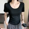 Women's H227 White U-Neck Short-Sleeve T-Shirt - New Spring/Summer Lightweight Layered Top