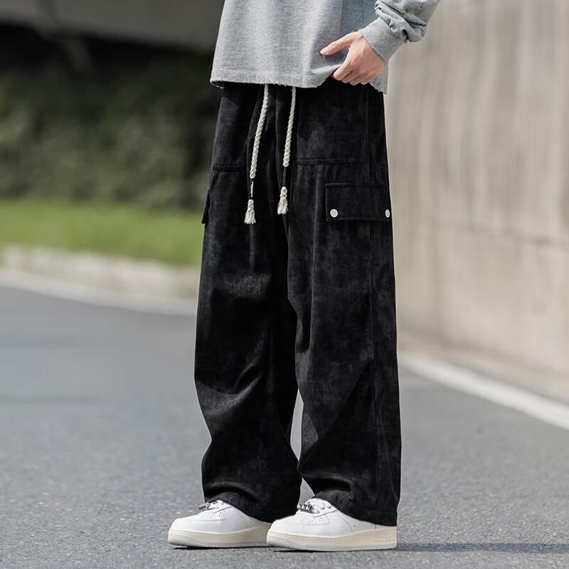 Wassup Sohot Męskie Retro Casualowe Spodnie Robocze z Szerokimi Nogawkami