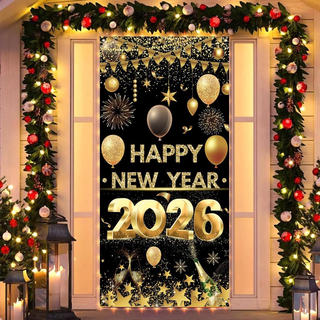 New Years Eve Party Supplies 2026 - New Years Decorations 2026 Door Cover, Happy New Year 2026 Banner, New Year Decorations for NYE Party Door
