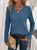 Women Long Sleeve Knit Top Casual Ribbed Button Detail Pullover Sweater Soft Stretchy Lightweight Jumper