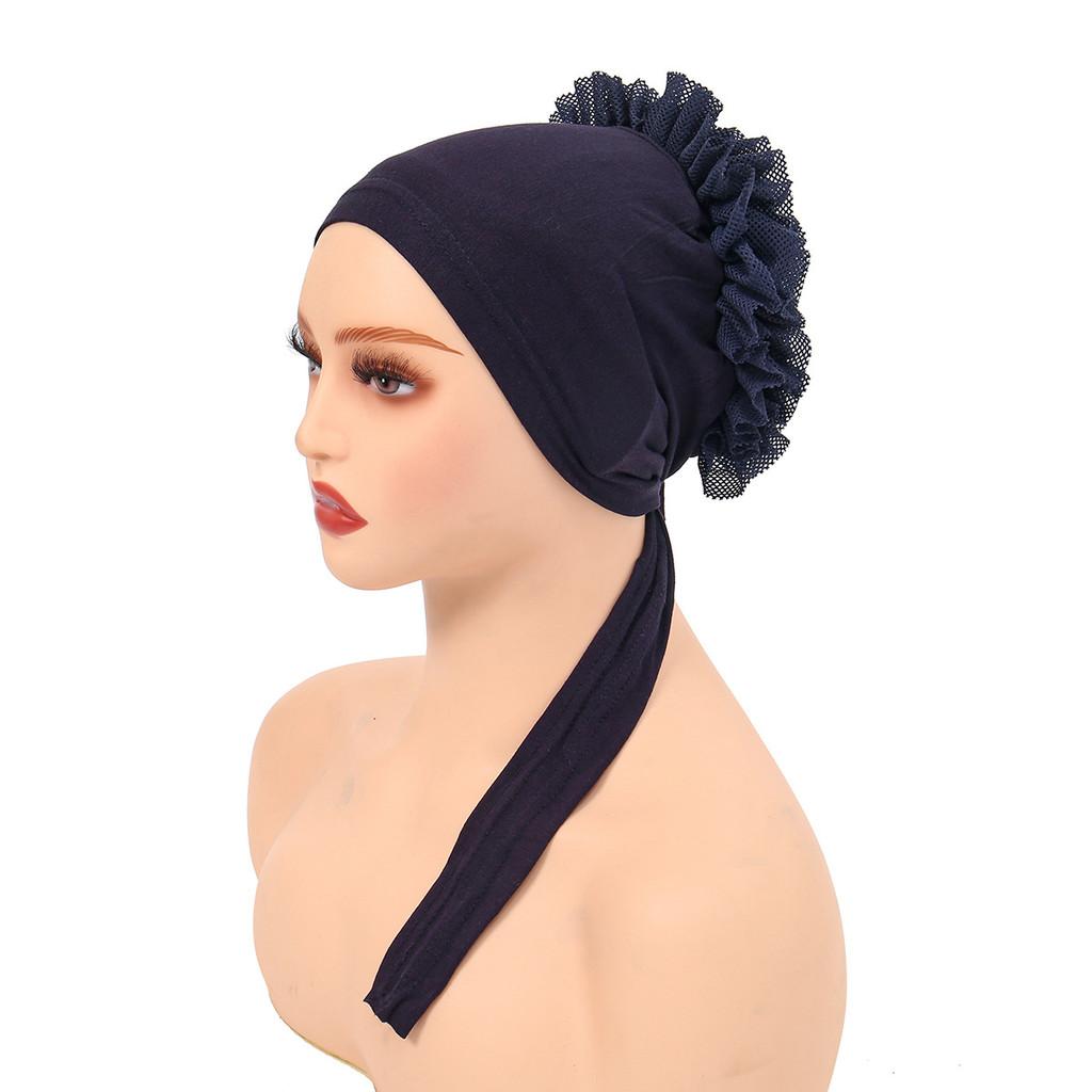 

Luxury Floral Lace Beanie With Silk Cotton Mesh Material For All Seasons темно-синий
