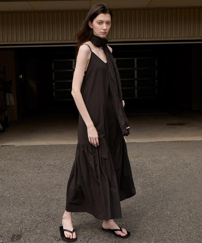 Leuba Cotton String Tiered Dress - Washed Black