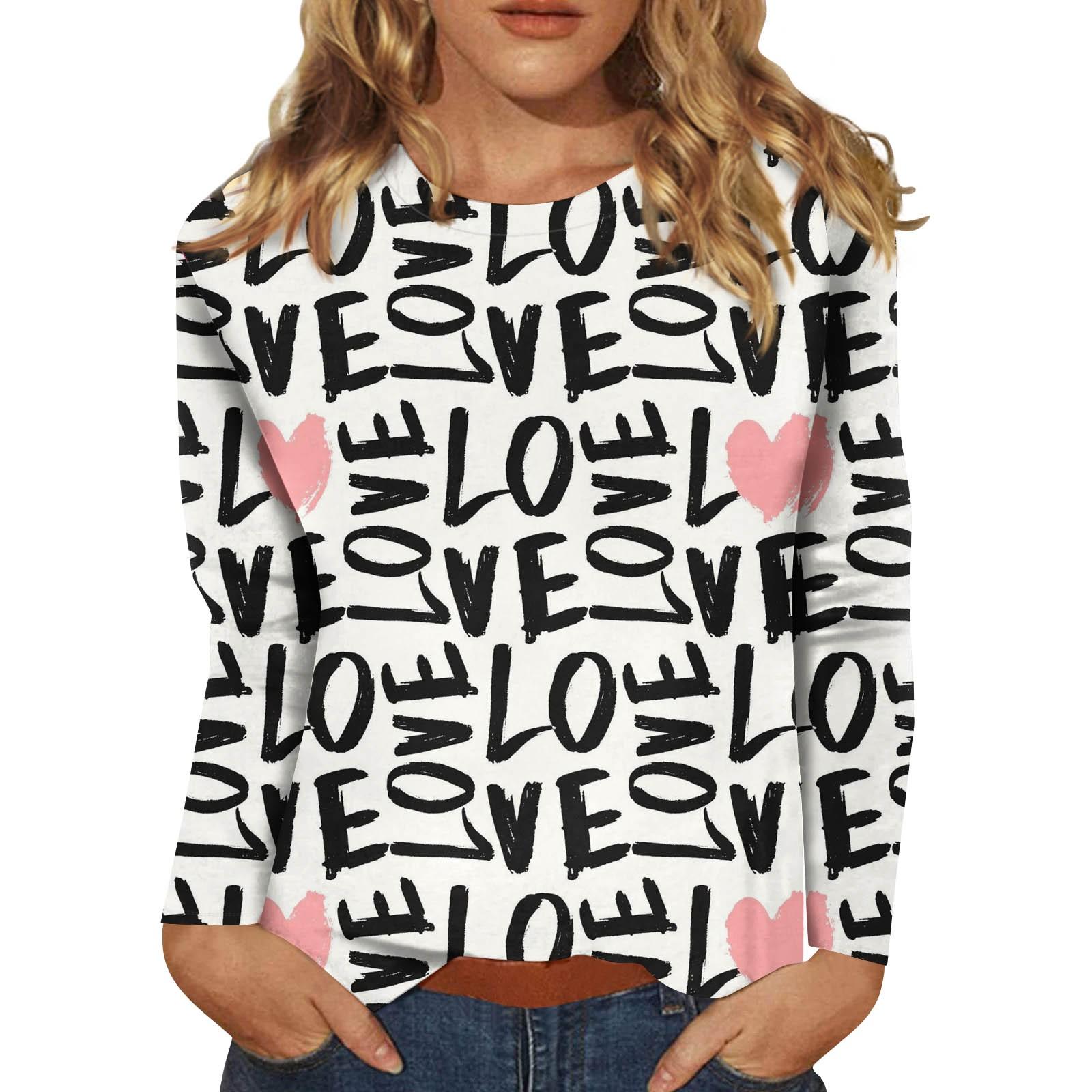 

Женская мода повседневная с длинным рукавом ко Дню святого Валентина с принтом в виде круглого выреза и длинными рукавами L чёрный
