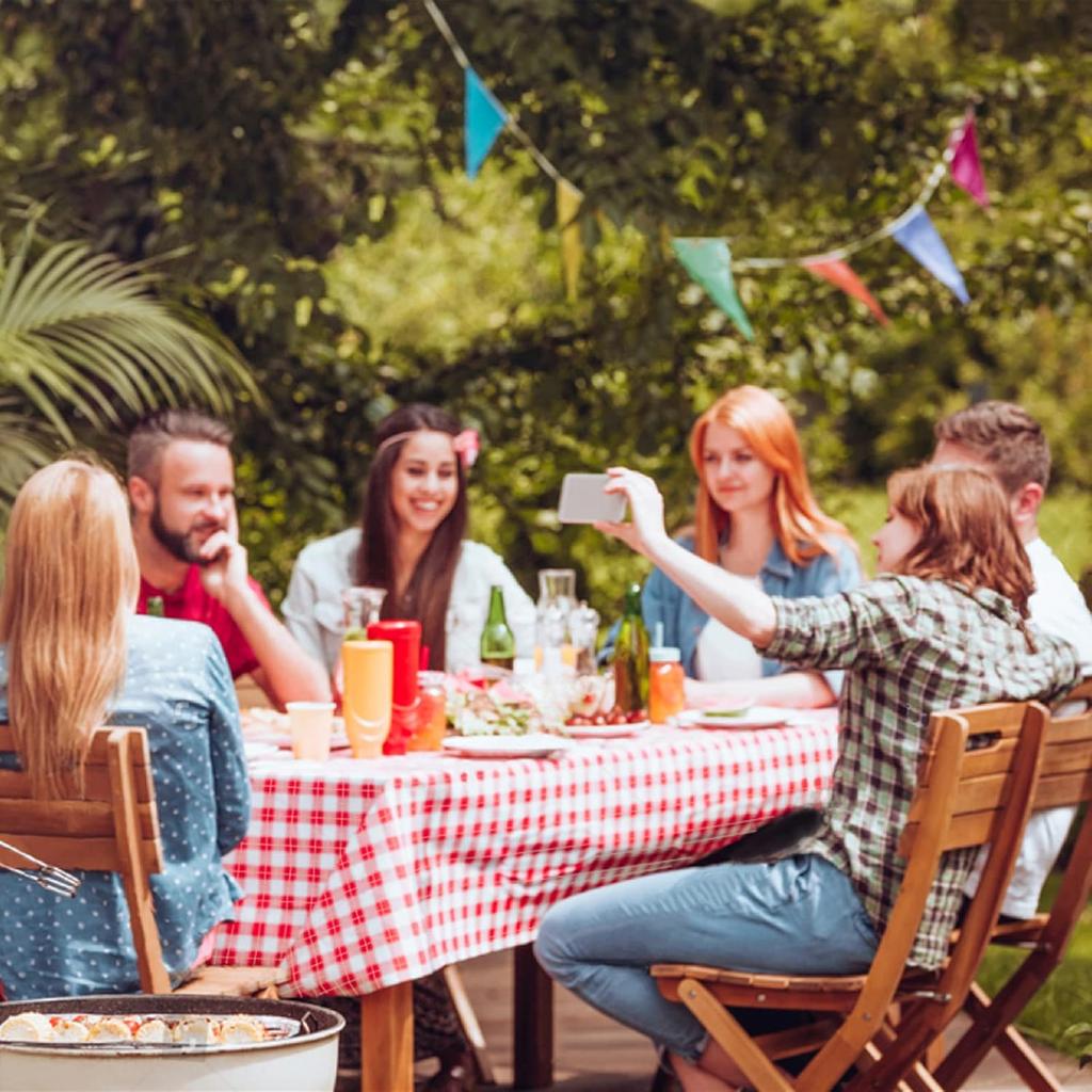 Gatherfun 3PCS Red White Gingham Rectangular Waterproof Tablecloth 54X108Inch Disposable Plastic Table Cover with Gold Stamping for Easter Picnic