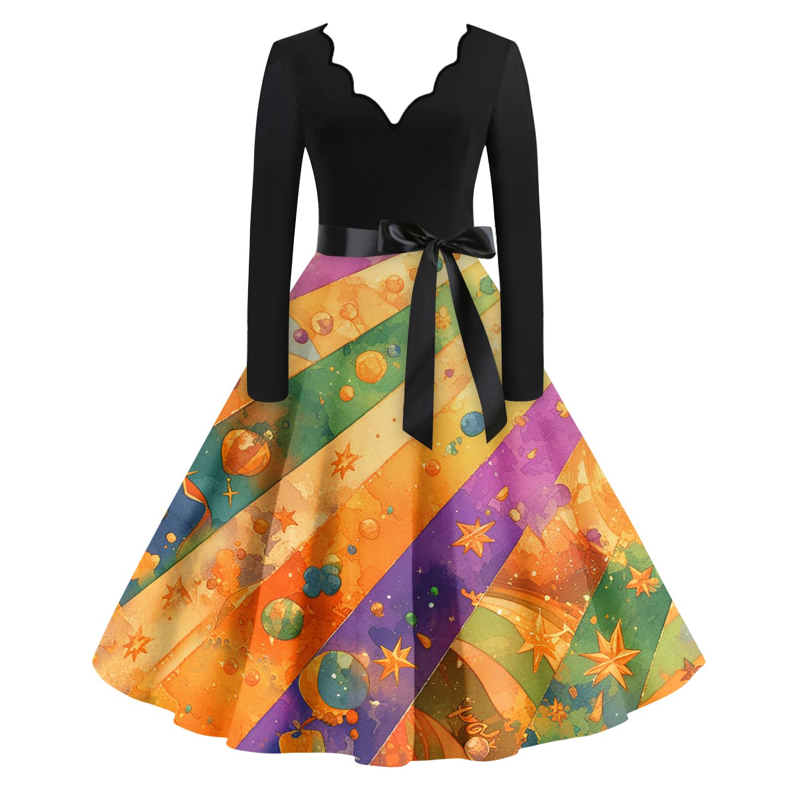 

Женское повседневное модное платье с V-образным вырезом и длинным рукавом с принтом в винтажном стиле XXXXXL