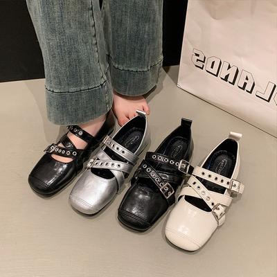 Fashion Designer Spring Women Mary Jane Shoes Fashion Square Toe Ladies Comfort Soft Sole Flats Women's Belt Buckle Ballerinas Shoes