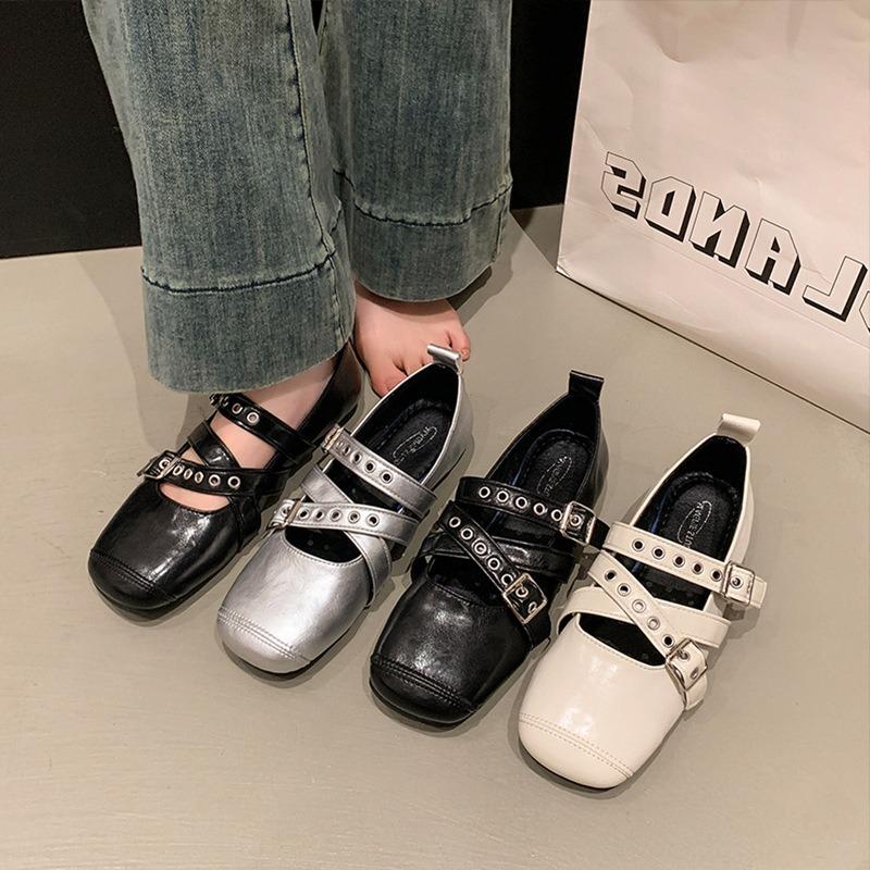 Fashion Designer Spring Women Mary Jane Shoes Fashion Square Toe Ladies Comfort Soft Sole Flats Women's Belt buckle Ballerinas Shoes