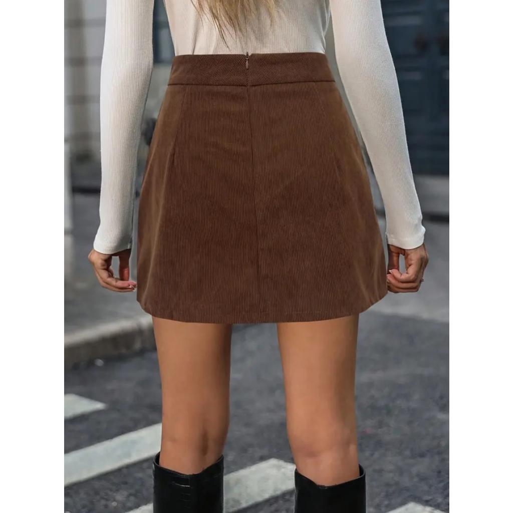Fall Winter Women High Waist Corduroy Mini Skirt, Slim Fit A-line Pencil Bodycon Skirt
