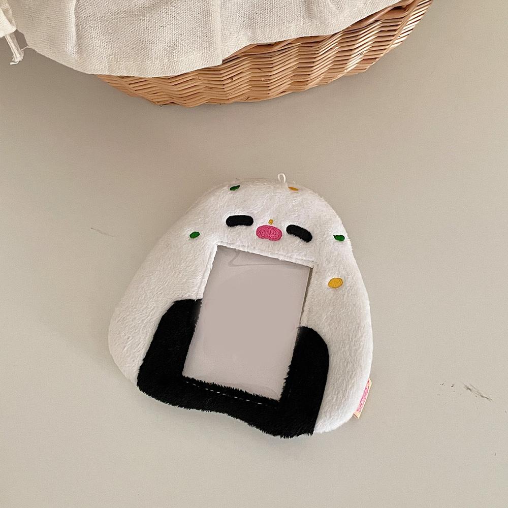 INS Fish Rice Ball Plush Photocard Holder Kpop Idol Photo Sleeve Protective Case Student ID Card Cover With Keychain Pendant