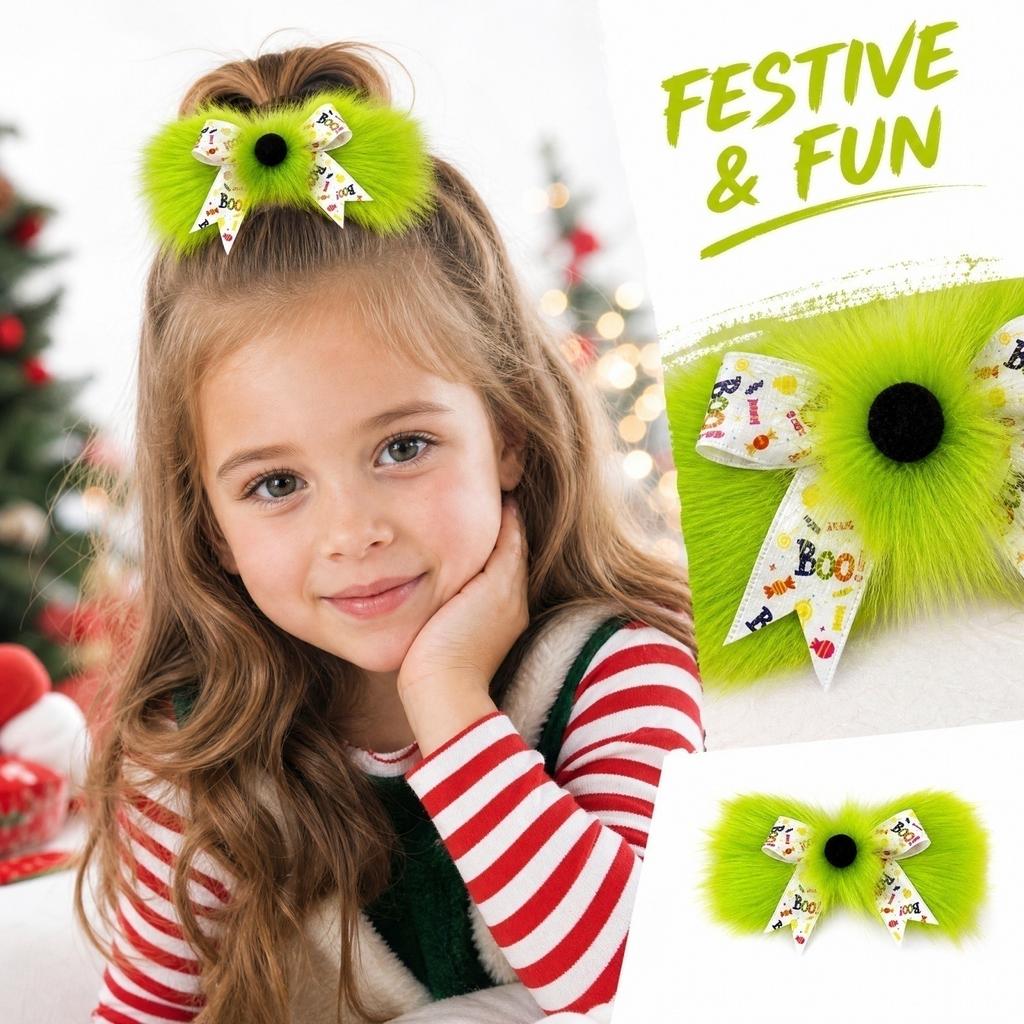 Christmas Party Green Faux Letter Plush for Hair Accessories