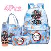 4 Pièces/ensemble Anime Demon Slayer Sac à Dos Imprimé Sac à Main Trousse à Crayons avec Bouteille d'Eau 750ml pour Adolescent Garçon Fille Grande Capacité Sac d'École Imperméable