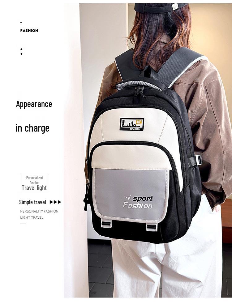 Stylish Color Block Backpack for High School Students - Large Capacity Casual Schoolbag