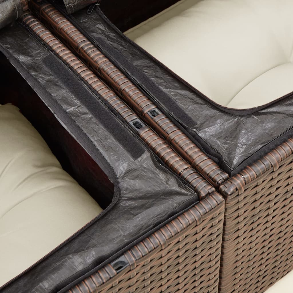 2 Seater Garden Sofa with Cushions Brown Poly Rattan