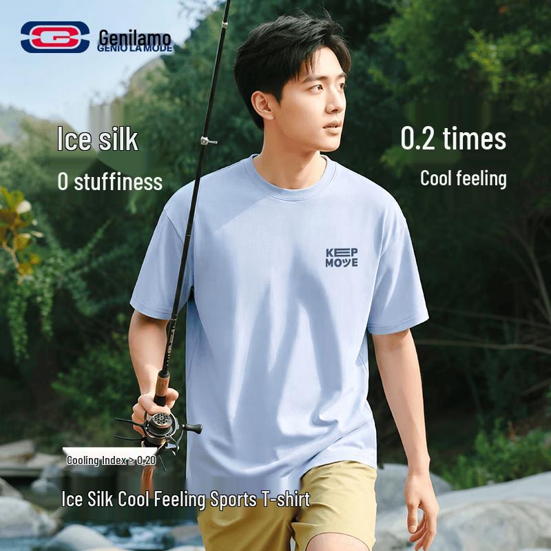 GENIOLAMODE Men s 2026 Ice Silk Loose Fit Round Neck T-Shirt 2XL