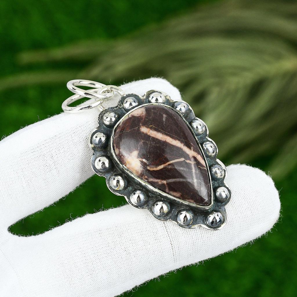 925 Sterling Silver Pear Coconut Jasper Stone Bezel Daughter New Pendant Jewelry