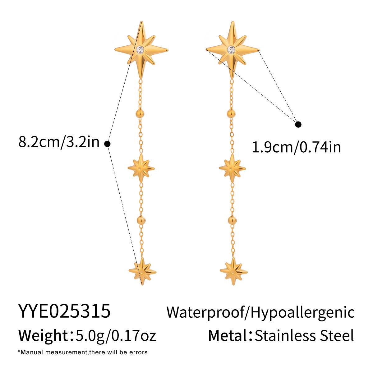 

Xia Ling Elegant Eight-Pointed Star Tassel Y-Chain Necklace, Stainless Steel, 18K Gold-Plated, Versatile Jewelry for Women