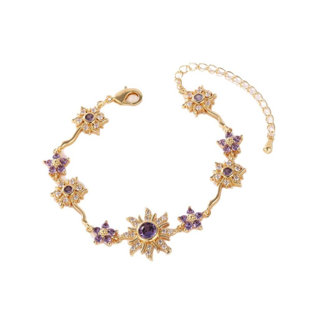 Luxury Sunflower Bracelet Exquisite Crystal Pink Cubic Zirconia Chain Sparkling Fashion Shiny Rhinestone Bangle Jewelry Gifts