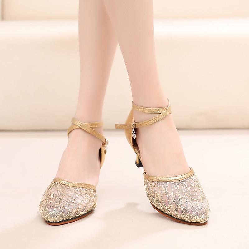 Women's Glitter Latin Dance Shoes Ballroom Tango Salsa Tap Latin Dancing Heels for Ladies Black Latin Sandalias De Mujer