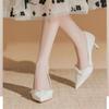 Women's Slip-on Slim Heel Single Shoes Autumn New Pointed Toe Shallow Mouth Beaded Non-Slip Wear-Resistant High Heels