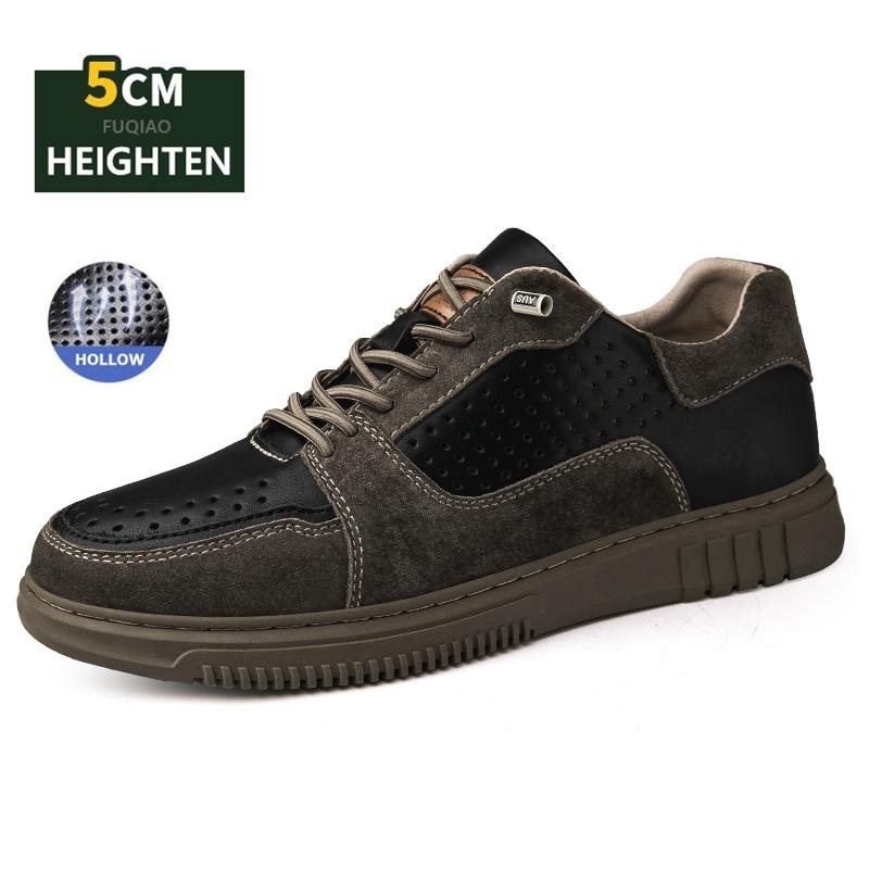Spring Summer Men Cow Leather Casual Big Size Elevator Shoes 5CM Height Increase Sneakers Breathable Comfortable Sports