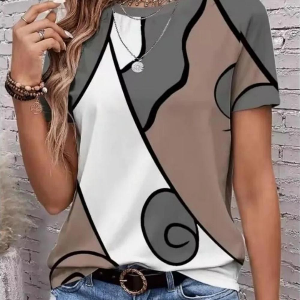 Summer Women's 3D Printed Crew Neck T-Shirt Fashion Versatile Breathable Trend Casual