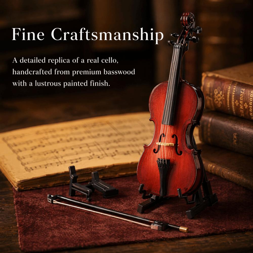 4pcs Wooden Wooden Miniature Cello With Case Mini Musical Instrument Gift For Music Lovers