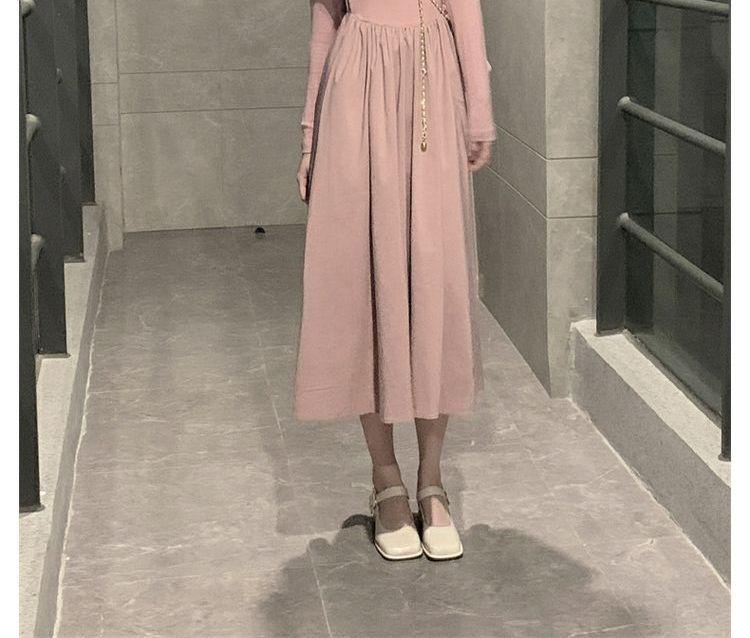 French Chic Pink A-Line Dress: Sexy, Sweet Slim Fit for Spring & Autumn